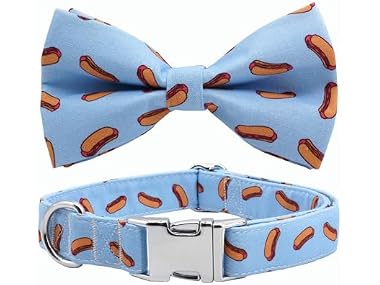 Free Sunday Dog Collar with Bow, Hotdog Dog Bowtie