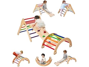 Pikler Triangle Set, 5 in 1 Toddler Climbing