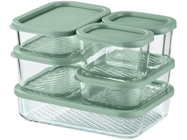 EATEX 6 Pk Glass Meal Prep Containers with Grooved Base