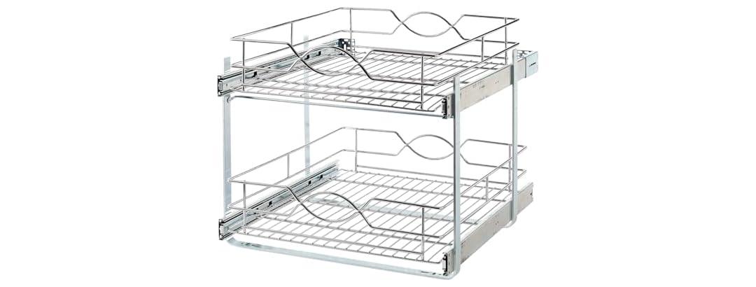 Double-Tier Wire Pull Out Kitchen and Bath Storage Basket