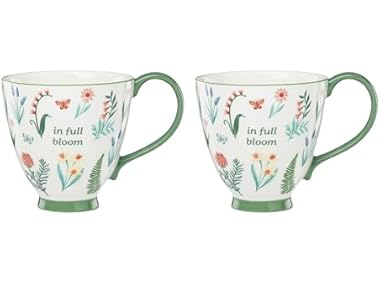Oneida Coffee Mug Set, First Blooms Green Mugs 2 Pieces