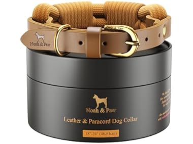 NOAH & PAW Dog Collar, Genuine Leather with Paracord