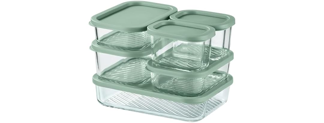 EATEX 6 Pk Glass Meal Prep Containers with Grooved Base