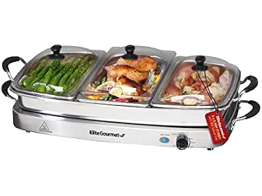 Elite Gourmet Triple 3 x 2.5 Quart Trays Buffet Server