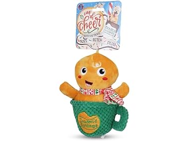 Bow Wow Pet Gingerbread Xmas Mug Squeaky Plush Dog Toy
