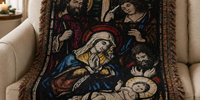Stained Glass Nativity Tapestry Blanket