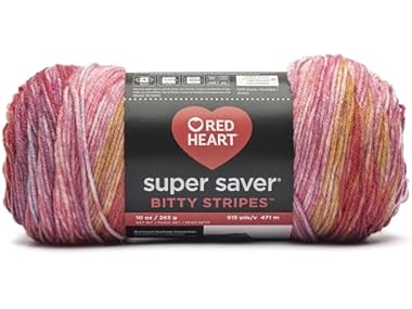 Red Heart Super Saver Bitty Stripes- Pink Lemonade