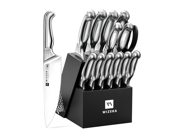 WIZEKA Kitchen Knife Set with Block