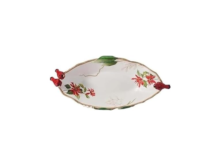 Fitz and Floyd Poinsettia Holiday Cardinal Centerpiece Serve Bowl