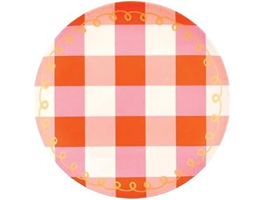 8" Melamine Plastic Plate, Set of 4, Pink Plaid