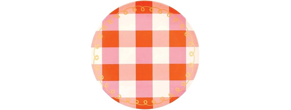 8" Melamine Plastic Plate, Set of 4, Pink Plaid