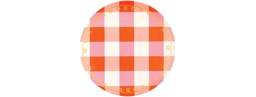 8" Melamine Plastic Plate, Set of 4, Pink Plaid