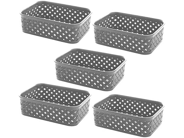 Small Plastic Storage Baskets 5-Pack