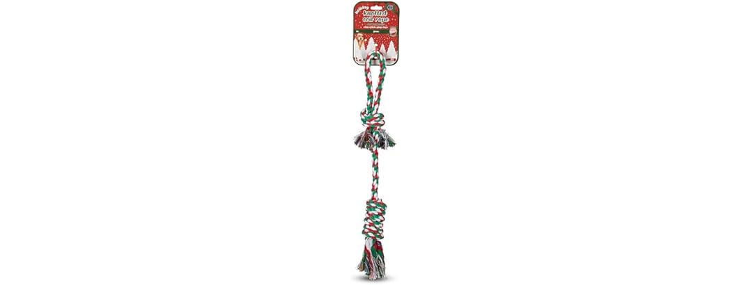 Bow Wow Pet Xmas Tug Rope with Ball Knot Dog Toy
