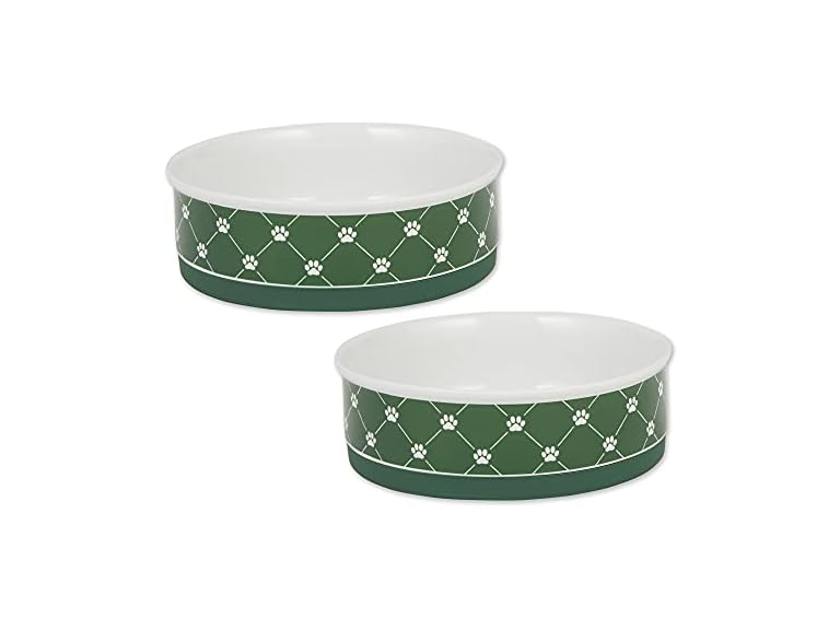 Bone Dry Trellis Paw Print Pet Bowl Set