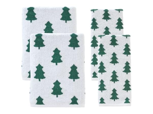 Winter Holiday Trees 100% Cotton Premium 4-Pc Towel Set