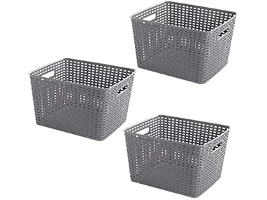 Woven Plastic Storage Baskets 3-Pack