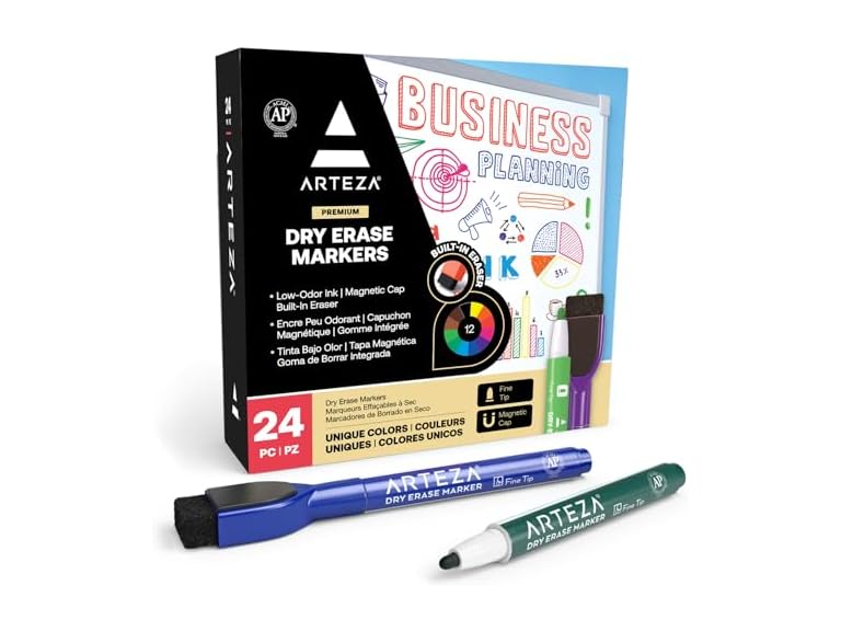 ARTEZA Fine Tip Dry Erase Markers 24-Pack