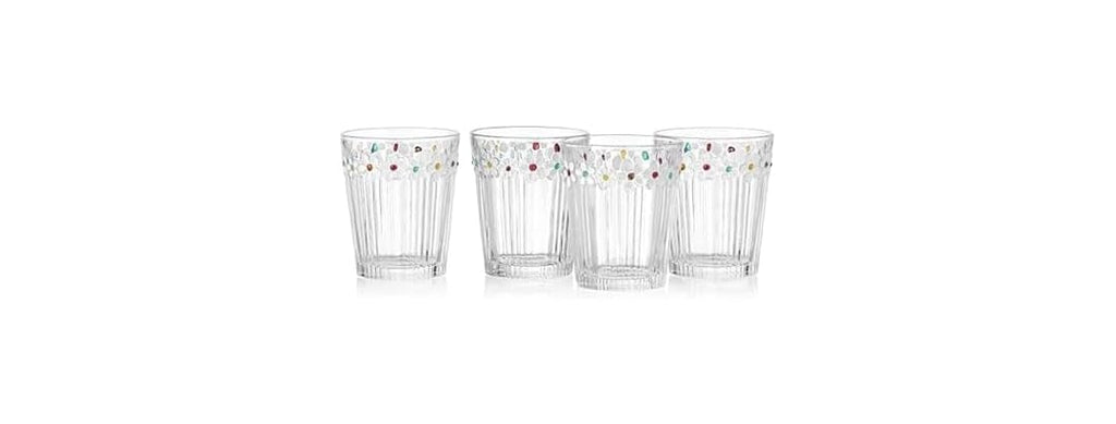Painted Daisy Double Old Fashion Glasses Set of 4