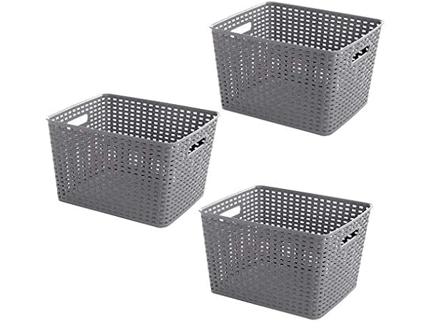 Woven Plastic Storage Baskets 3-Pack