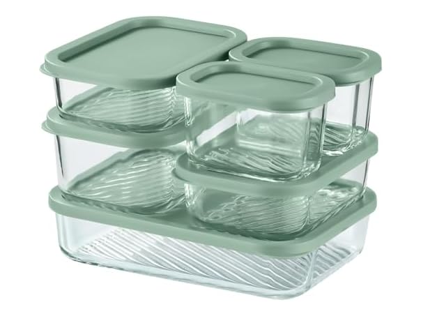 EATEX 6 Pk Glass Meal Prep Containers with Grooved Base