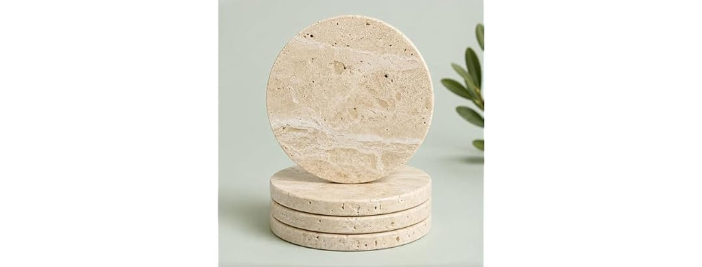 Apasqro Natural Travertine Coasters Set of 4