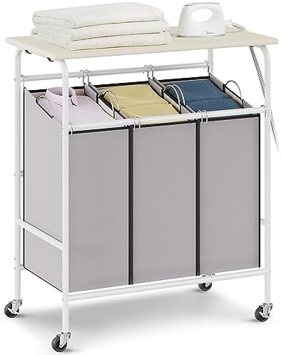 3-Section Laundry Sorter Cart with Ironing