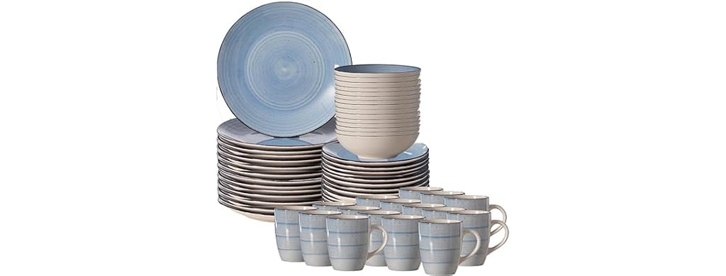 64-Pc Dinnerware Set for 16 Swirl Glazed Finish Blue