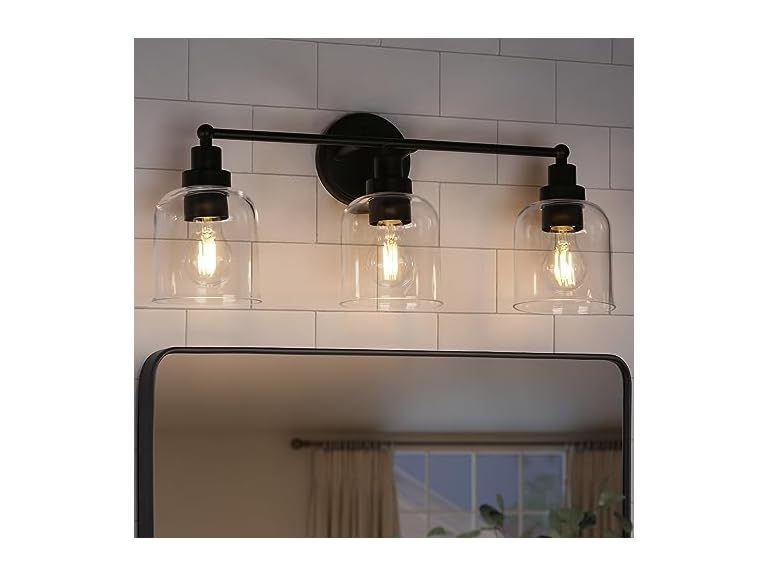 GEPOW Bathroom Wall Light Fixtures, 3-Light Black