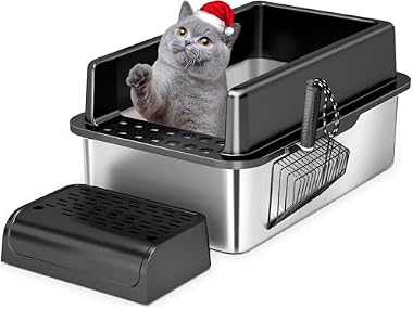 XSBAIHUO Stainless Steel Cat Litter Box with Lid