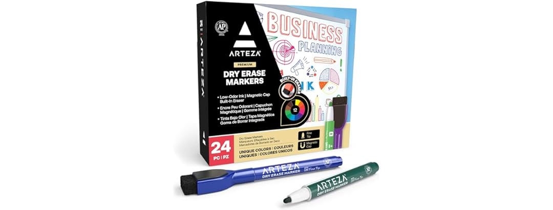 ARTEZA Fine Tip Dry Erase Markers 24-Pack