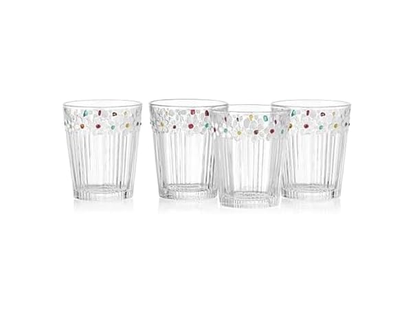 Painted Daisy Double Old Fashion Glasses Set of 4
