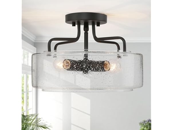 LALUZ Faux Wood Ring Ceiling Light Fixture, 14.5"
