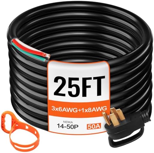 25' 50A RV Camp Power Cord Generator Cord 6/3