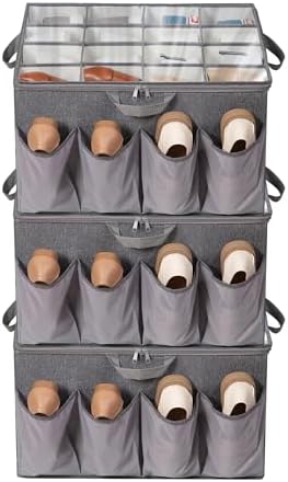 Fabric Shoe Organizer for Closet, Grey, 3 Pack