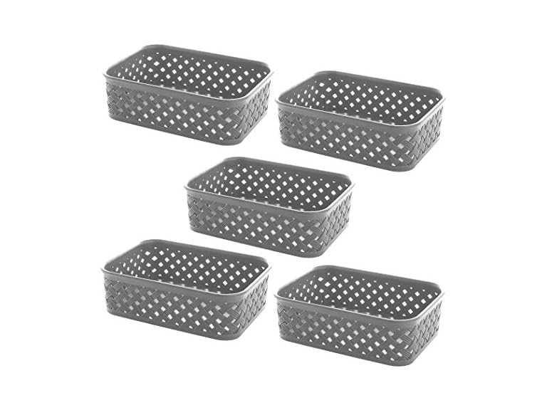 Small Plastic Storage Baskets 5-Pack